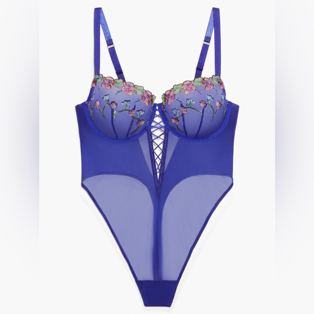NWT Savage X Fenty Purple Floral Embroidered Teddy Size 2X